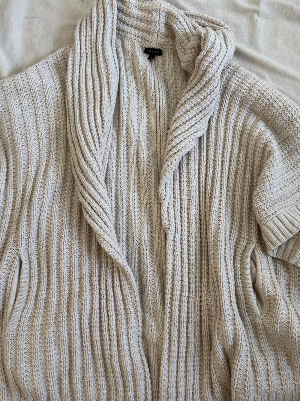 Talbots Neutral Ribbed Shawl Collar Cardigan Sweater